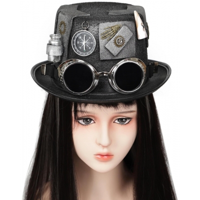 Explosive steampunk top hat Medicine bottle horn gear Goth goggles retro Heavy industry headwear