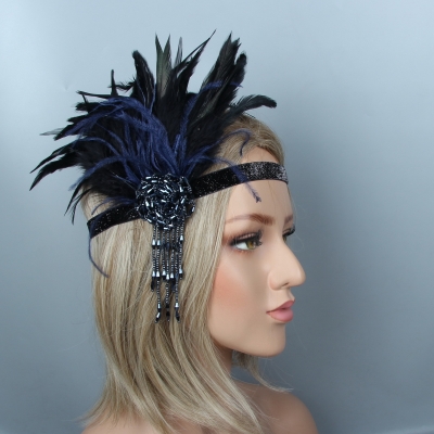 Black Feather Crystal headdress Feather headband Gatsby masquerade headband