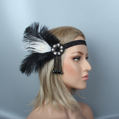 The 1920s headband, a new black feathered headband ball headwear