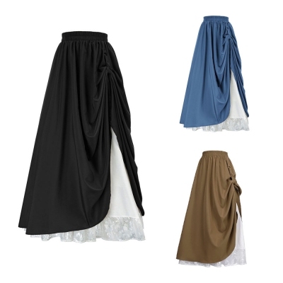 Victorian female skirt Renaissance double layer high waist retro female skirt Halloween costume stage performance costume