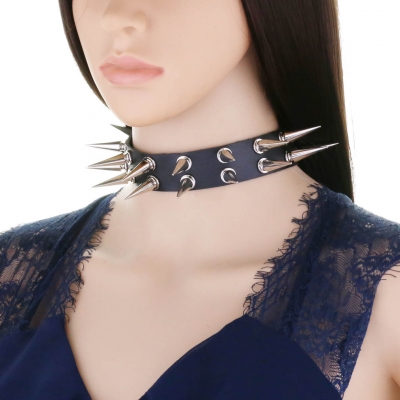 Popular accessories European and American style nightclub PU leather creative necklace double row rivet spike collar collarbone chain