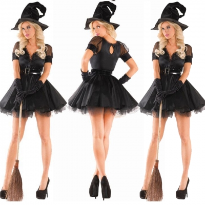 New Halloween new black yarn witch dress witch dress temperament witch night ghost game dress