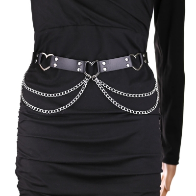 Sweet and cool love stitching waistband waist chain leather tide female accessories leather chain peach heart -shaped waist sealed belt