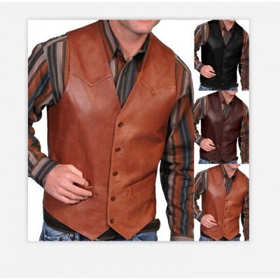 2023 new European and American men's fashion retro vest men's single -breasted vest leather vest men's jacket