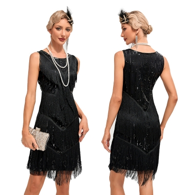 1920s retro sequins beaded dress explosion fashion V -necksui Successful dress wine club skirt