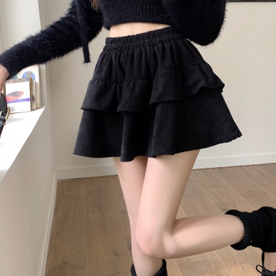 Retro coffee color small new autumn and winter skirt high waist and thin A -line skirt female design sense puff skirt