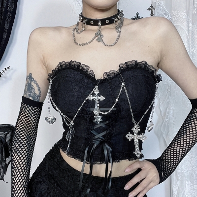 Gothic cross chain tube top band