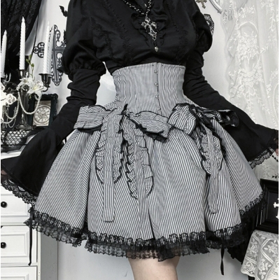 Dark striped puffy skirt 2025 new gothic style