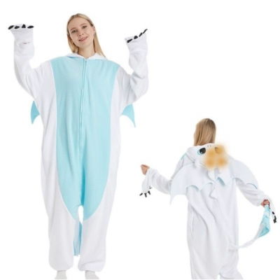 Train Your Dragon White Dragon Cartoon Animal One-Piece Pajamas Polar Fleece Halloween Performance Onesie