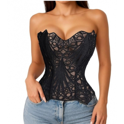Mesh breathable hollow irregular lace corset bustier women's fashion outerwear fishbone top