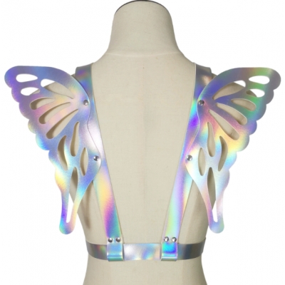 New European and American style PU leather angel butterfly wing suspender straps with laser seven-color reflective restraint body straps and shoulder straps
