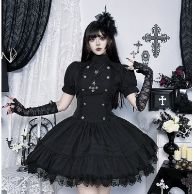 Dark-style A-line Lolita everyday dress, 2025 new gothic punk rock mini skirt