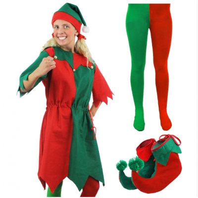 Christmas Cosplay Cute Green Elf Clown Costume