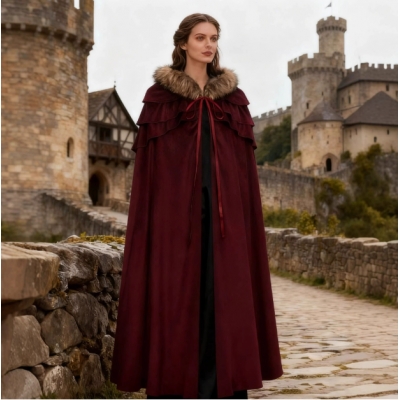 Halloween Unisex Retro Dark Gothic Cape, Hooded Shawl, Wizard/Priest Robe