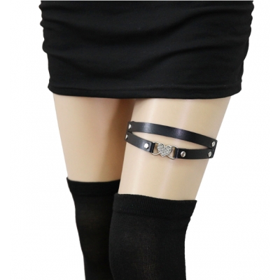 New stylish and sexy punk-inspired heart-shaped rhinestone leather thigh ring with double-layered heart-shaped elastic garter belt