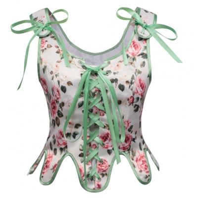 2026 New Women's European and American Court Style Zipper Bra for Outerwear, French Print Layered Vest for Performance Costume