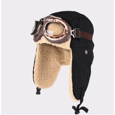 Retro aviator hat, men's and women's winter ear-protecting warm Lei Feng hat, outdoor glasses, motorcycle thickened cotton hat, cross-border