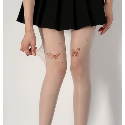 New white skin color stockings pure desire anti-snagging silk stockings women spring and summer butterfly tattoo print socks bottoming socks