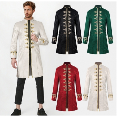 New Halloween Men's Coat Solid Color Fashion Steampunk Retro Stand Collar Uniform Performance