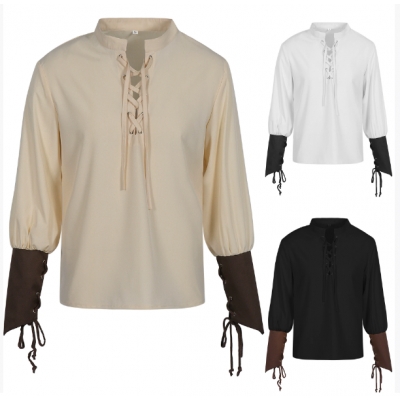 European and American spring and autumn men's Renaissance clothing shirt medieval steam punk pirate top inner wear