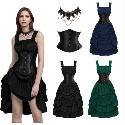 New European and American Halloween dark Gothic lace suspenders sexy dress Desirable and fairy drawstring skirt for women