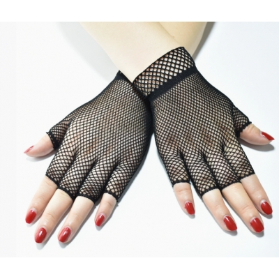 Half-finger elastic short fishnet short gloves cool theme party set matching gloves for men and women