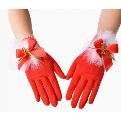 Women's Christmas Gloves Cute Feather Bell Christmas Set Gloves Elastic Milk Silk Gloves