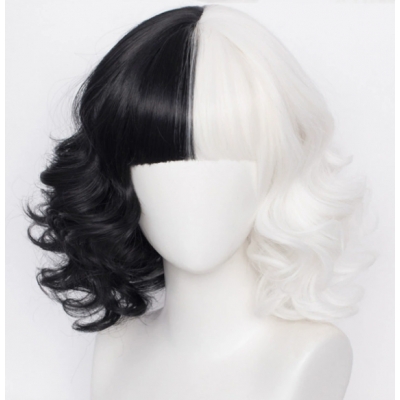 Halloween black and white witch cos Cruella shawl cape Dalmatian cape wig gloves necklace party dress