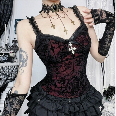 Dark Gothic style hot girl suspender top 2025 new sexy slim fit all-match vest top for women