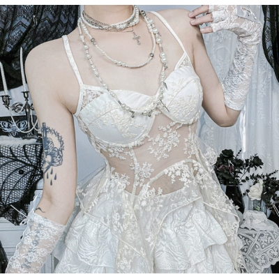 Irregular suspender top dark new sexy lace slim vest top gothic style
