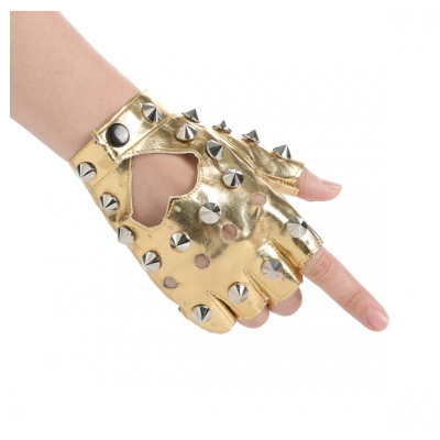 Model performance half-finger female rivet PUcosplay catwalk fashion punk Pili T stage singing nightclub gloves