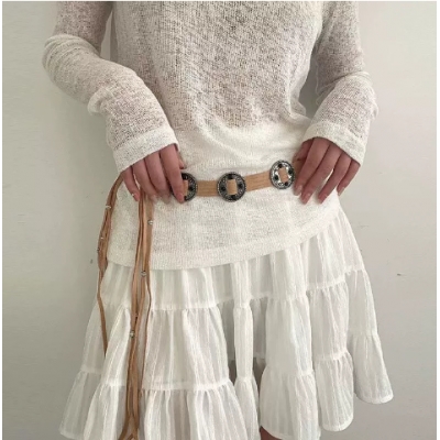 Retro ethnic style inlaid waist chain Indian tribal style tassel belt belt Bohemian black rope