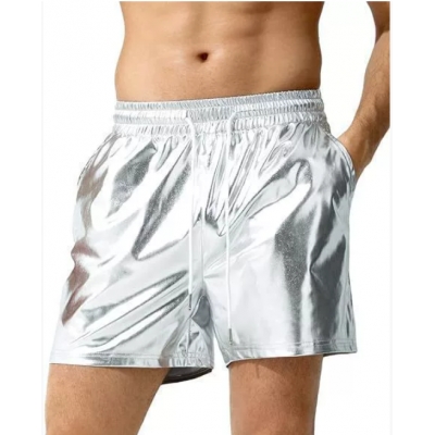 2025 European and American men's bright leather shorts men's casual three-color shorts men's beach casual pants