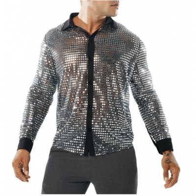 Men's long sleeve performance clothing scale shirt long sleeve collar 70s disco party