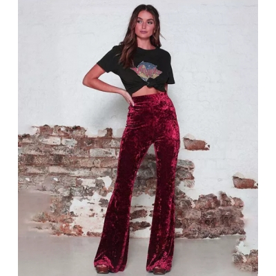 Spring and autumn women's pants, European and American women's new flared pants, high waist gold velvet casual wide leg pants