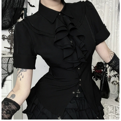 Dark Gothic Landmine Subculture Shirt 2025 New Retro Medieval Slim Tops for Women