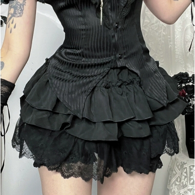 Dark Gothic Lace Pumpkin Skirt Pants 2025 New Fashion All-match Short Skirt Women
