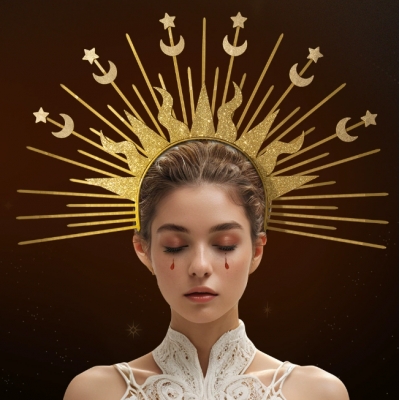 Sun God Star Moon Combination Hair Buckle European and American Virgin Mary Headdress Golden Goddess Cross-border Fashion Show Role Costume