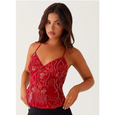 European and American new v-neck sequined camisole vest sparkling sexy casual top