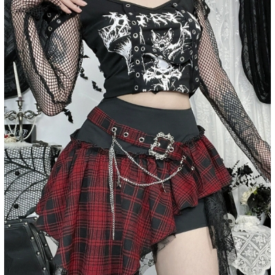 Dark Gothic style irregular plaid lace patchwork skirt 2025 new sexy hot girl skirt