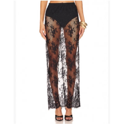 European and American sexy perspective hollow skirt 2025 spring and summer new style temperament versatile design black lace long skirt