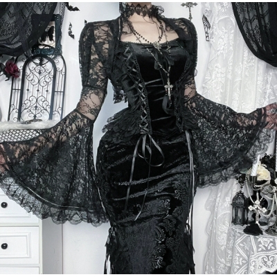 Dark series niche design lace trumpet sleeve blouse 2025 new gothic sexy versatile cardigan