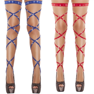 European and American ladies' sexy hot diamond hot sale strap sexy temptation multi-color hollow cross strap socks