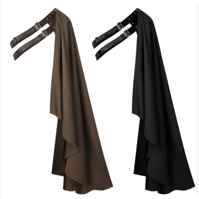 Steampunk Cape Half Shoulder Cloak with Belt Black Cape Cloak Medieval Halloween Costume