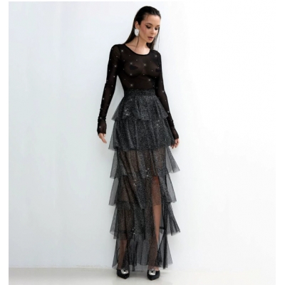 Women's high waist skirt women's long design pile skirt 2025 spring and summer new mesh cake long skirt
