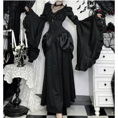 Dark lace patchwork sleeve top 2025 new Gothic Lolita slim fit versatile shirt