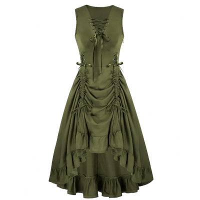2025 Halloween Costume Medieval Renaissance Court Style Short Sleeve Knit Drawstring Dress Beer Skirt