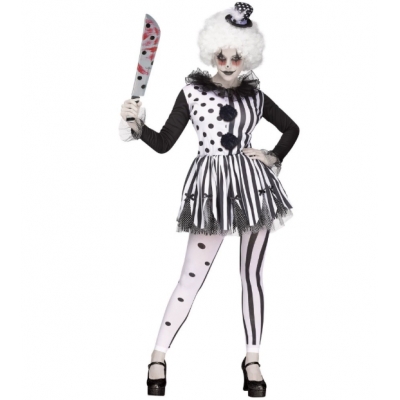 Halloween black and white striped scary clown costume, party killer clown cosplay outfit