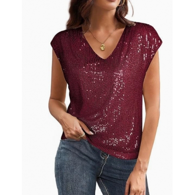 2026 Hot Selling Sequin V-Neck Top for Women, Summer European and American Style Fashion Sequin Vest