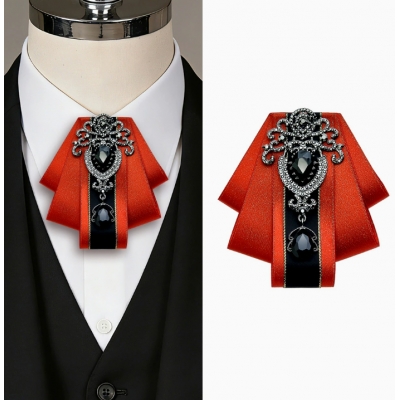 Men's bow tie, suit, shirt, tuxedo, business formal attire, rhinestone bow tie, and boutonniere